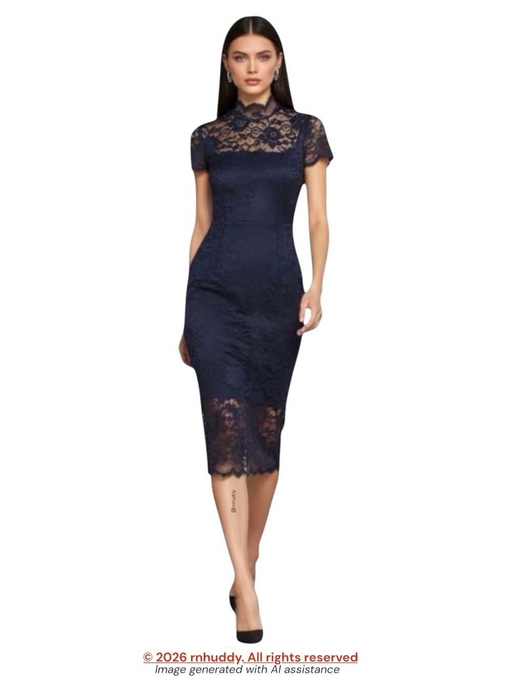 Ganni size 2 (EU34) navy Flynn stretch lace dress